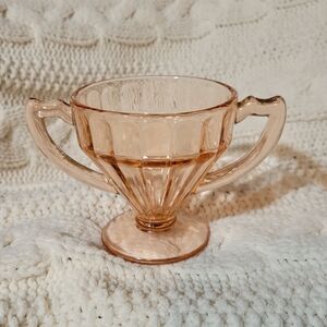 930's Vintage Rare Pink Depression Glass Pedestal Ice Cream Dish with 2 Handles.